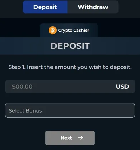 Cashier & crypto deposit